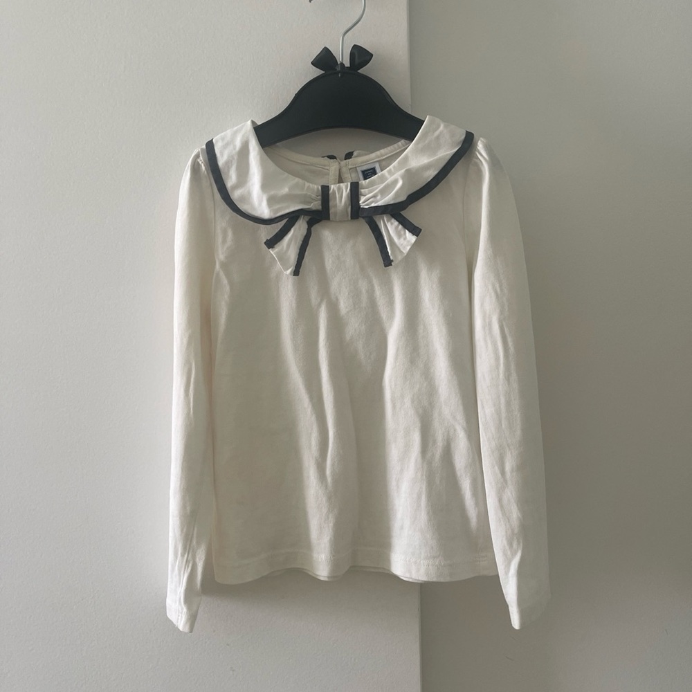 Janie and Jack White Long Sleeve Top with Black Bow